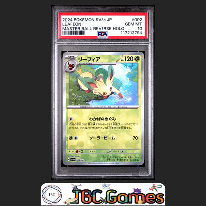 Leafeon Pokemon Japanese Sv8A Terastal Fest Ex #002 Master Ball Holo PSA 10 Front