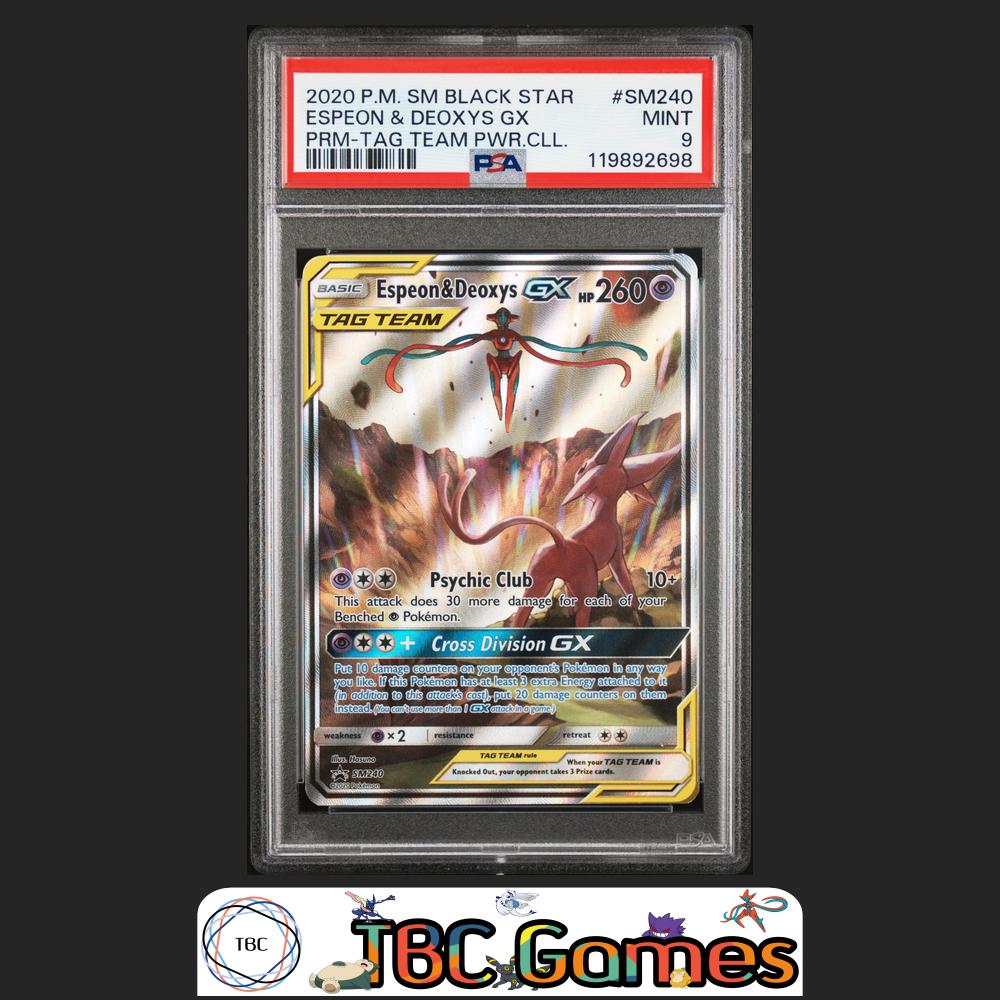 Espeon & Deoxys GX Black Star Promo #SM240 PSA 9 Front