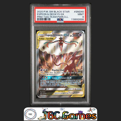 Espeon & Deoxys GX Black Star Promo #SM240 PSA 9 Front
