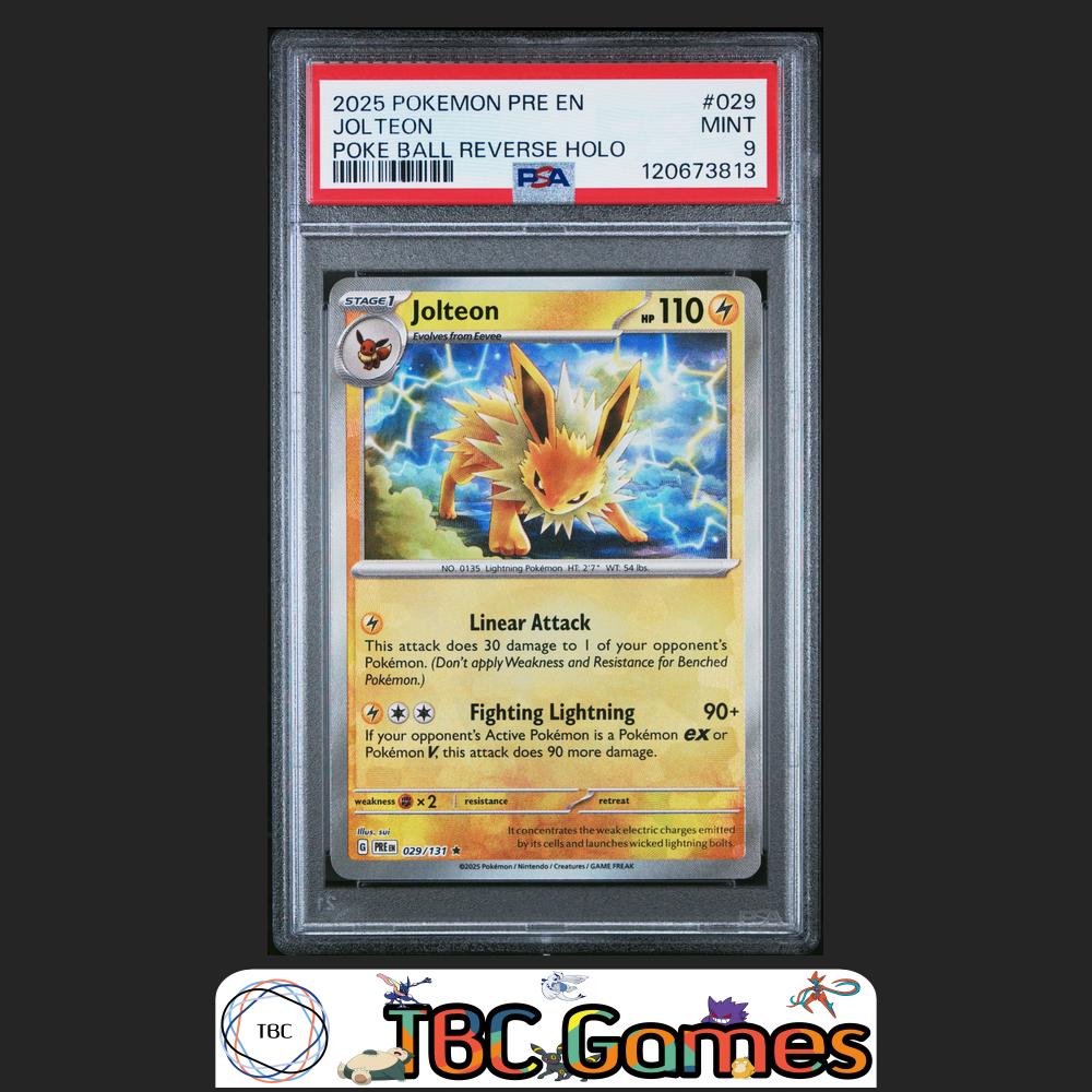 Jolteon Prismatic Evolutions #029 Poke Ball Reverse Holo PSA 9 Front