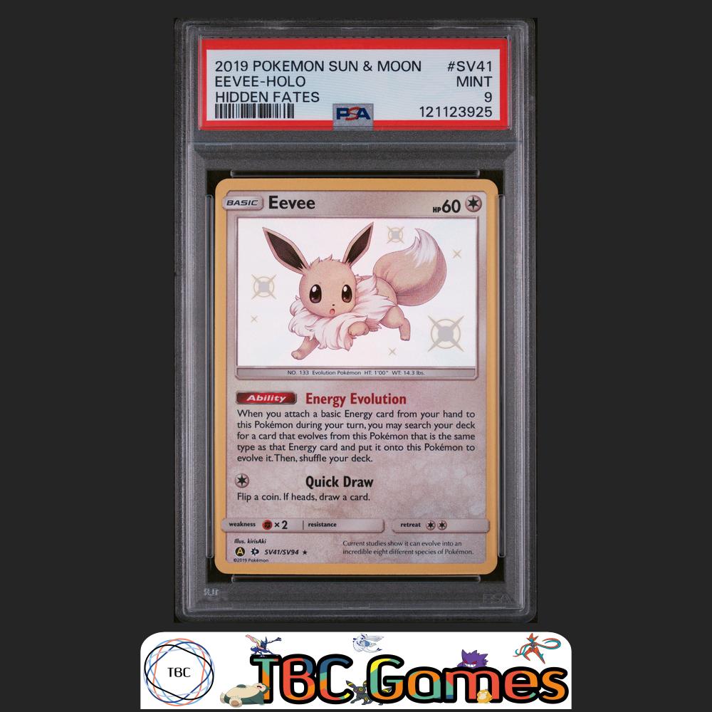 Eevee Holo Pokemon Hidden Fates #SV41 PSA 9 Front