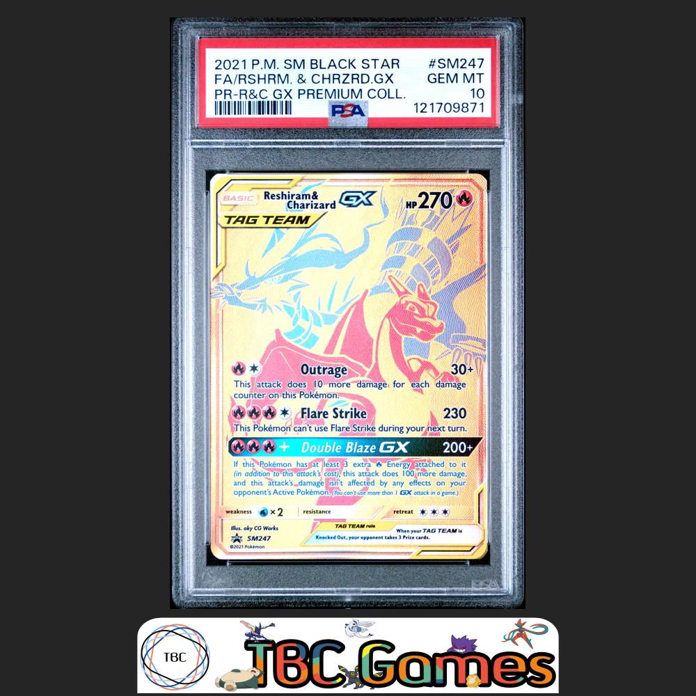 Reshiram & Charizard GX Black Star Promo #SM247 PSA 10 Front