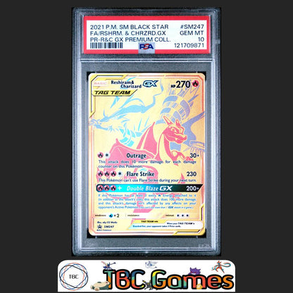 Reshiram & Charizard GX Black Star Promo #SM247 PSA 10 Front