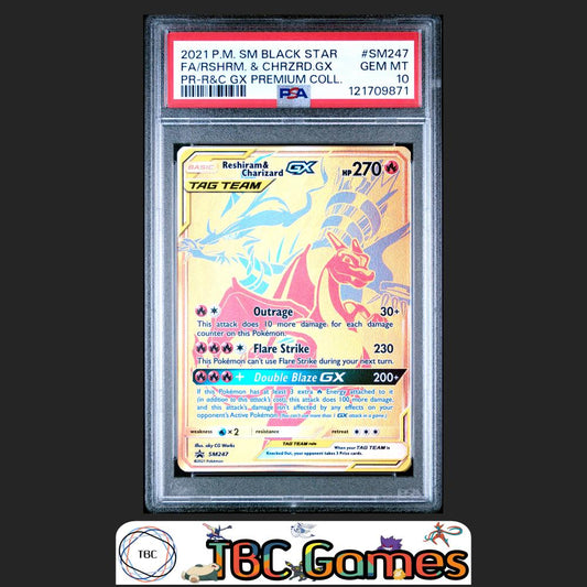 Reshiram & Charizard GX Black Star Promo #SM247 PSA 10 Front