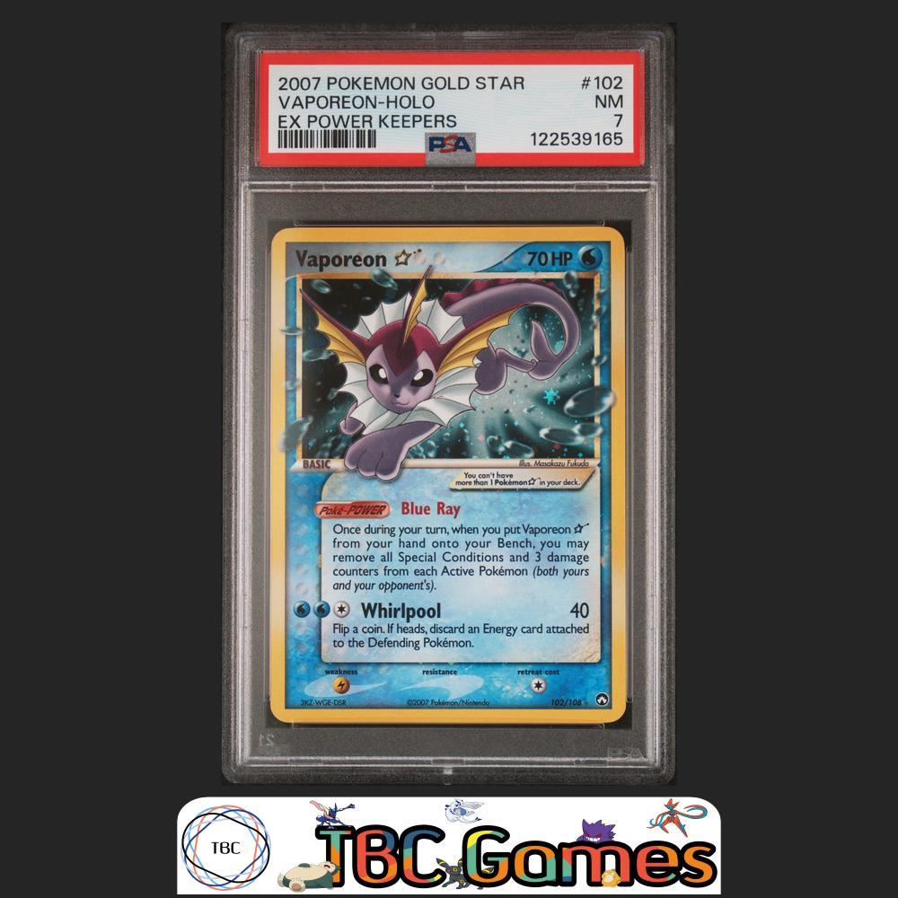 Vaporeon Gold Star Holo Power Keepers #102 PSA 7 Front