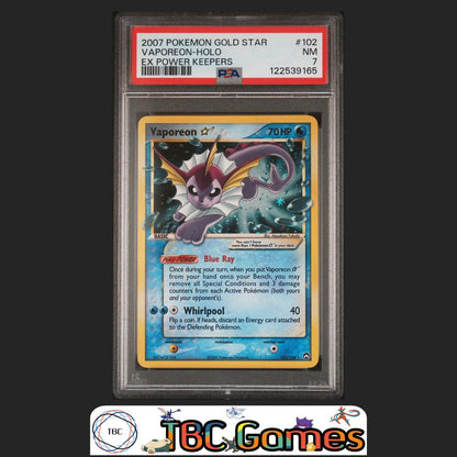 Vaporeon Gold Star Holo Power Keepers #102 PSA 7 Front
