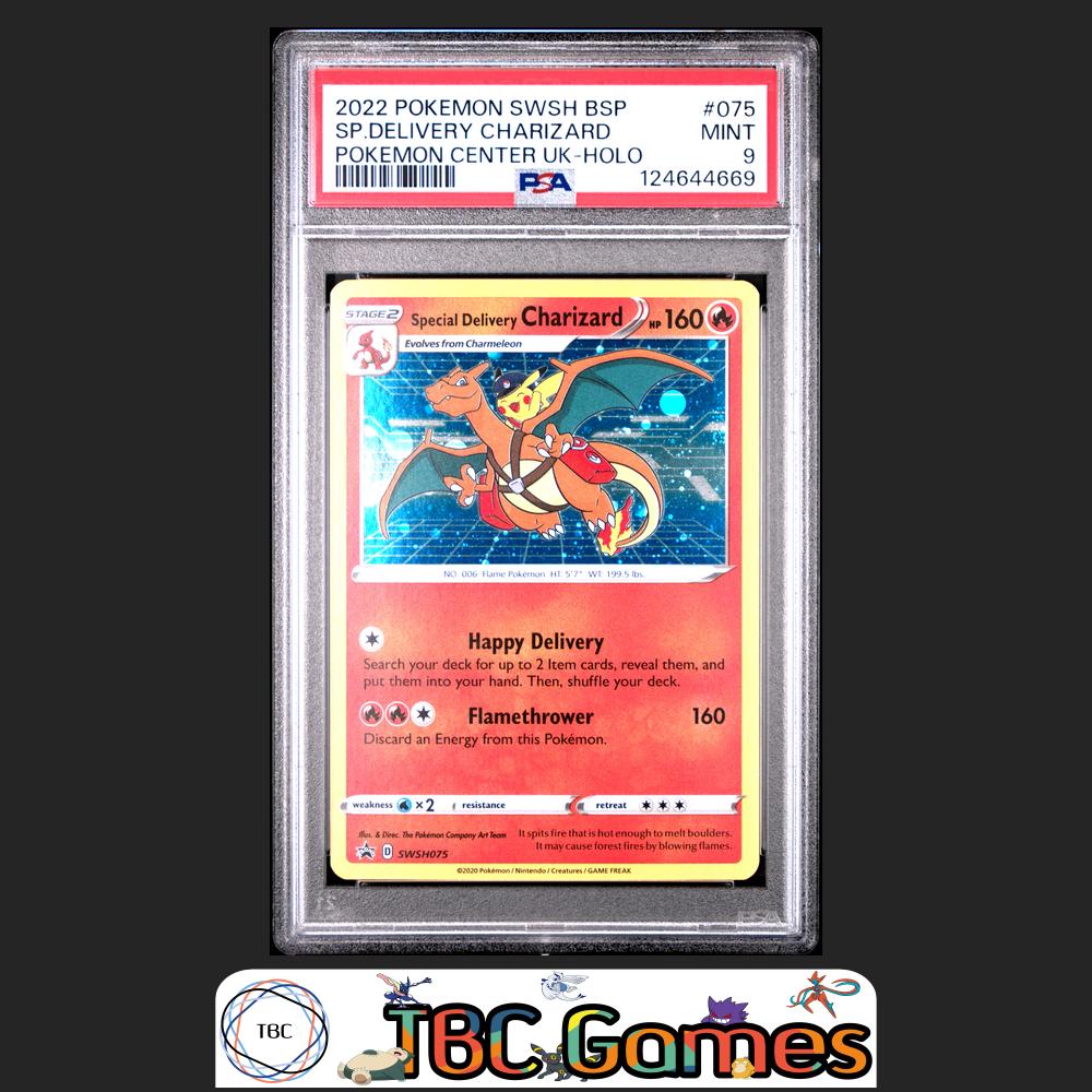 Special Delivery Charizard SWSH Black Star Promo #075 Center UK PSA 9 Front