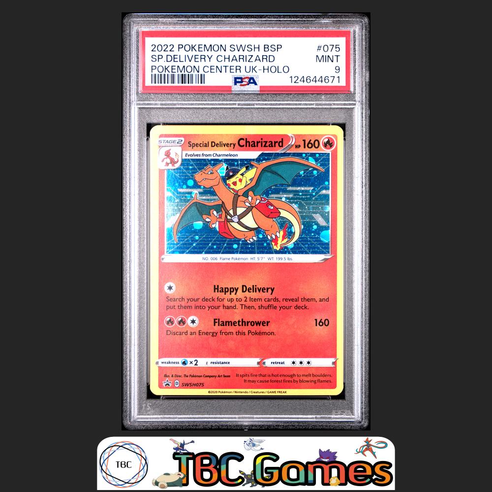 Special Delivery Charizard SWSH Black Star Promo #075 Center UK PSA 9 Front