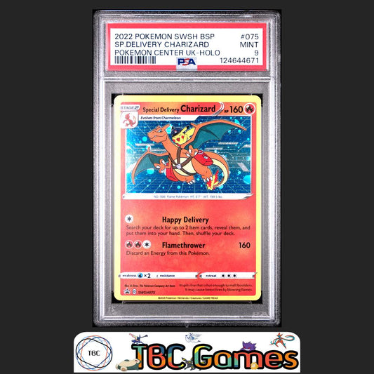 Special Delivery Charizard SWSH Black Star Promo #075 Center UK PSA 9 Front