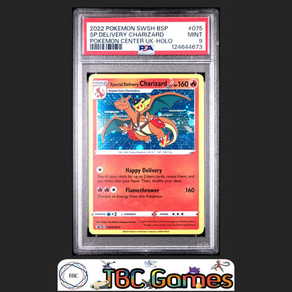 Special Delivery Charizard SWSH Black Star Promo #075 Center UK PSA 9 Front
