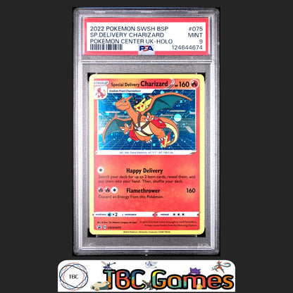 Special Delivery Charizard SWSH Black Star Promo #075 Center UK PSA 9 Front