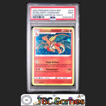 Special Delivery Charizard SWSH Black Star Promo #075 Center UK PSA 9 Front