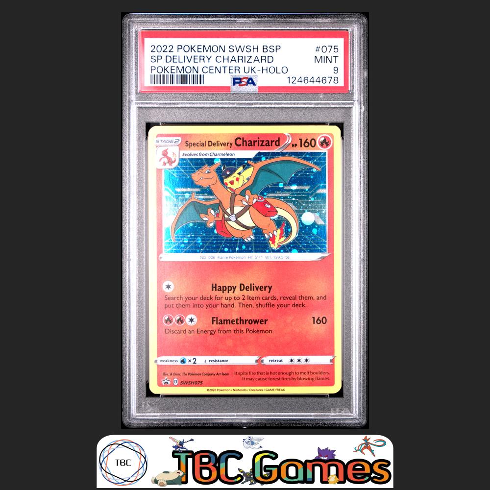 Special Delivery Charizard SWSH Black Star Promo #075 Center UK PSA 9 Front