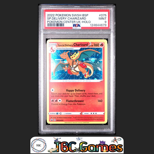 Special Delivery Charizard SWSH Black Star Promo #075 Center UK PSA 9 Front