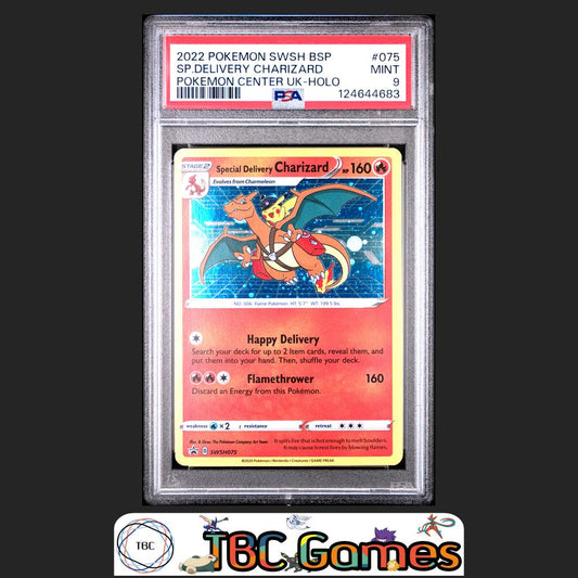 Special Delivery Charizard SWSH Black Star Promo #075 Center UK PSA 9 Front