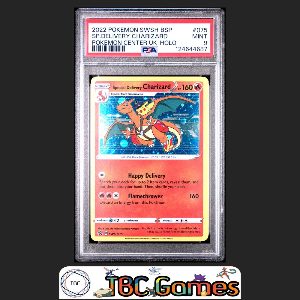 Special Delivery Charizard SWSH Black Star Promo #075 Center UK PSA 9 Front
