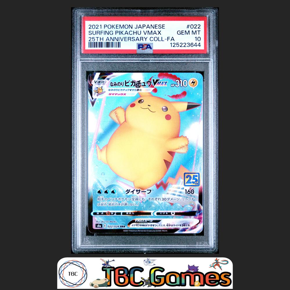 Surfing Pikachu VMAX Pokemon Japanese 25th Anniversary Collection #022 PSA 10 Front