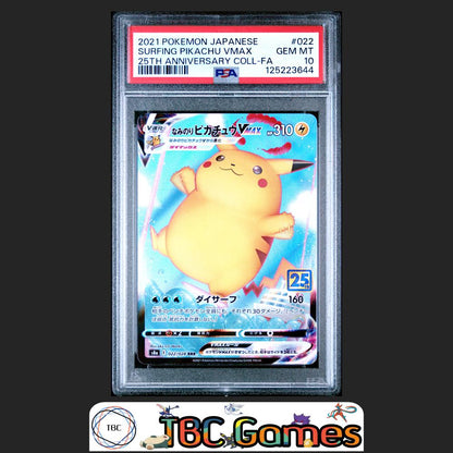 Surfing Pikachu VMAX Pokemon Japanese 25th Anniversary Collection #022 PSA 10 Front