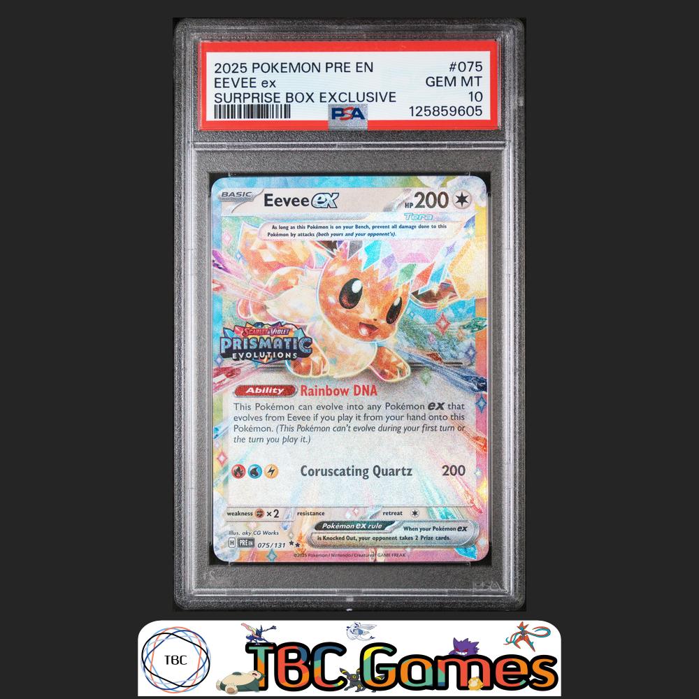 Eevee ex Pokemon Prismatic Evolutions #075 Surprise Box PSA 10 Front
