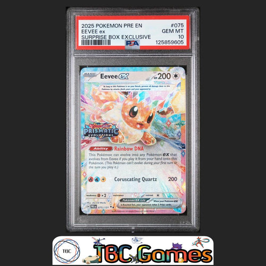 Eevee ex Pokemon Prismatic Evolutions #075 Surprise Box PSA 10 Front