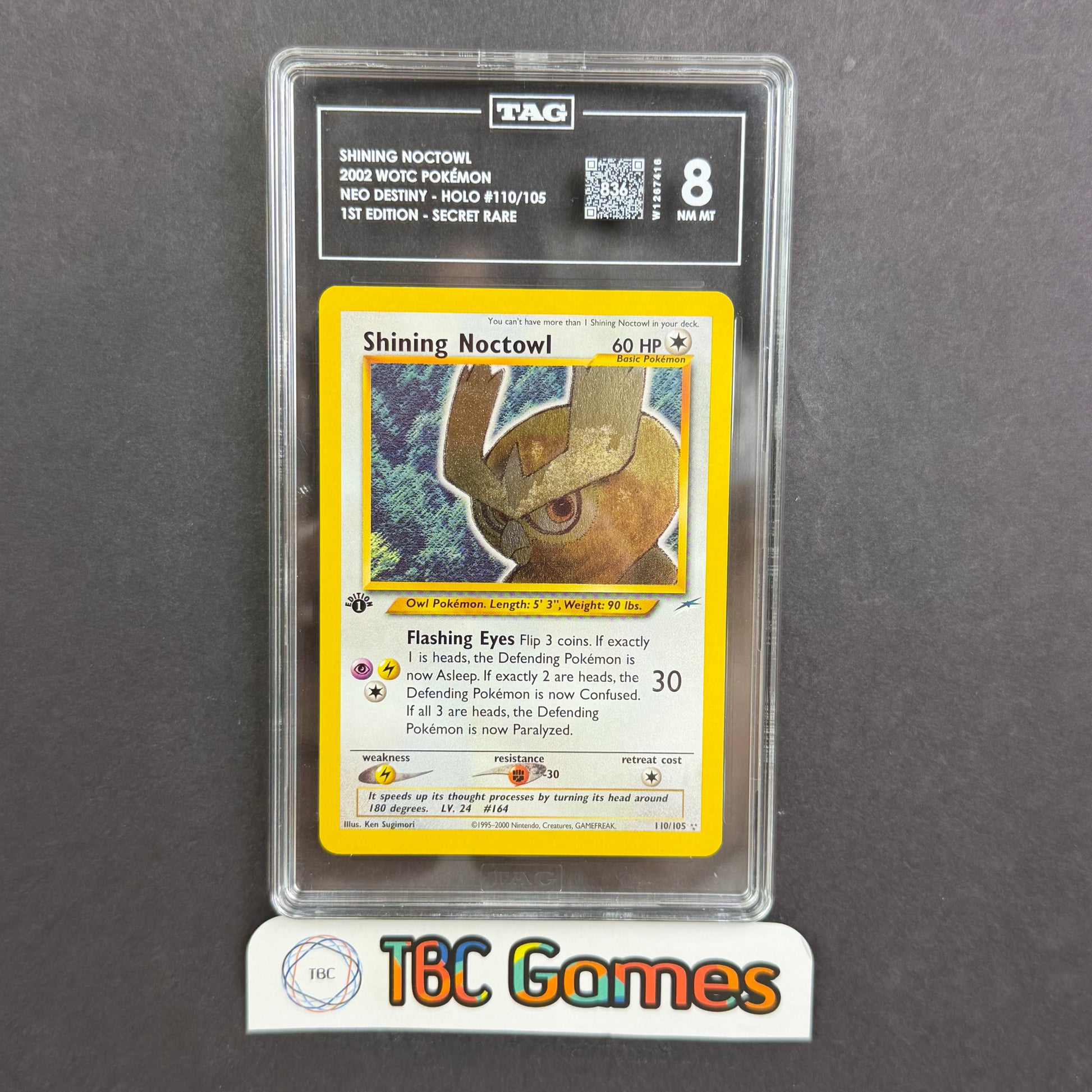 Shining Noctowl Neo Destiny 1st Edition #110 TAG 8 Front