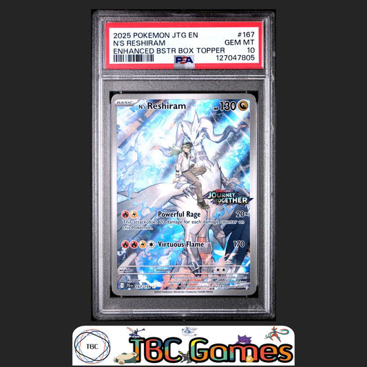N's Reshiram Pokemon Journey Together #167 Box Topper PSA 10 Front