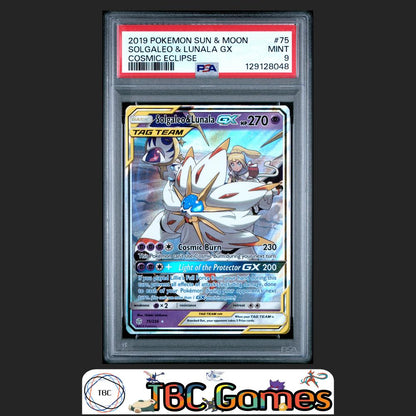 Solgaleo & Lunala GX Cosmic Eclipse #75 PSA 9 Front
