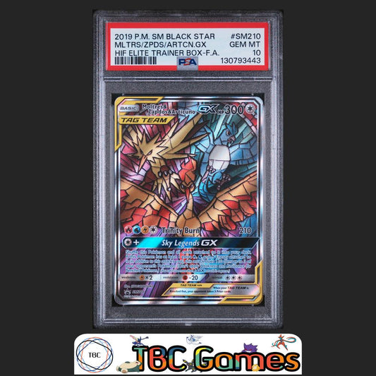 Moltres & Zapdos & Articuno GX Black Star Promo #SM210 PSA 10 Front