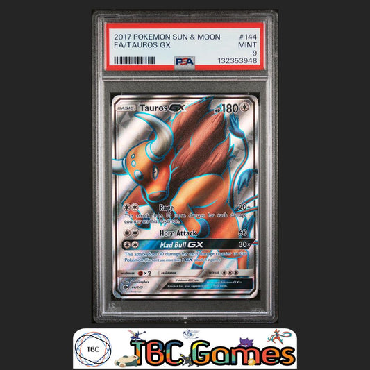 Tauros GX Sun & Moon Base #144 PSA 9 Front