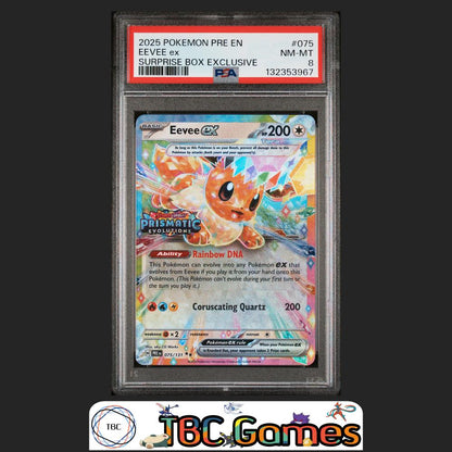 Eevee ex Prismatic Evolutions #075 Surprise Box PSA 8 Front