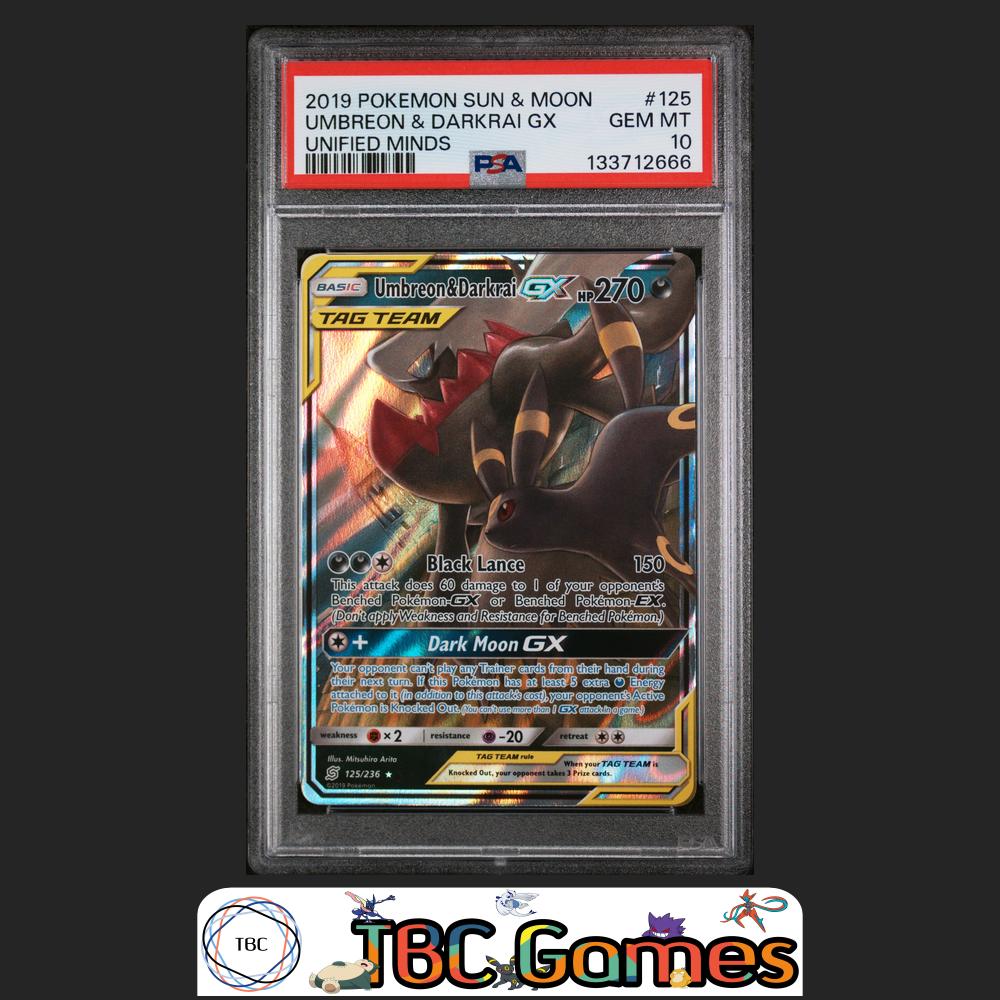Umbreon & Darkrai GX Pokemon Unified Minds #125 PSA 10 Front