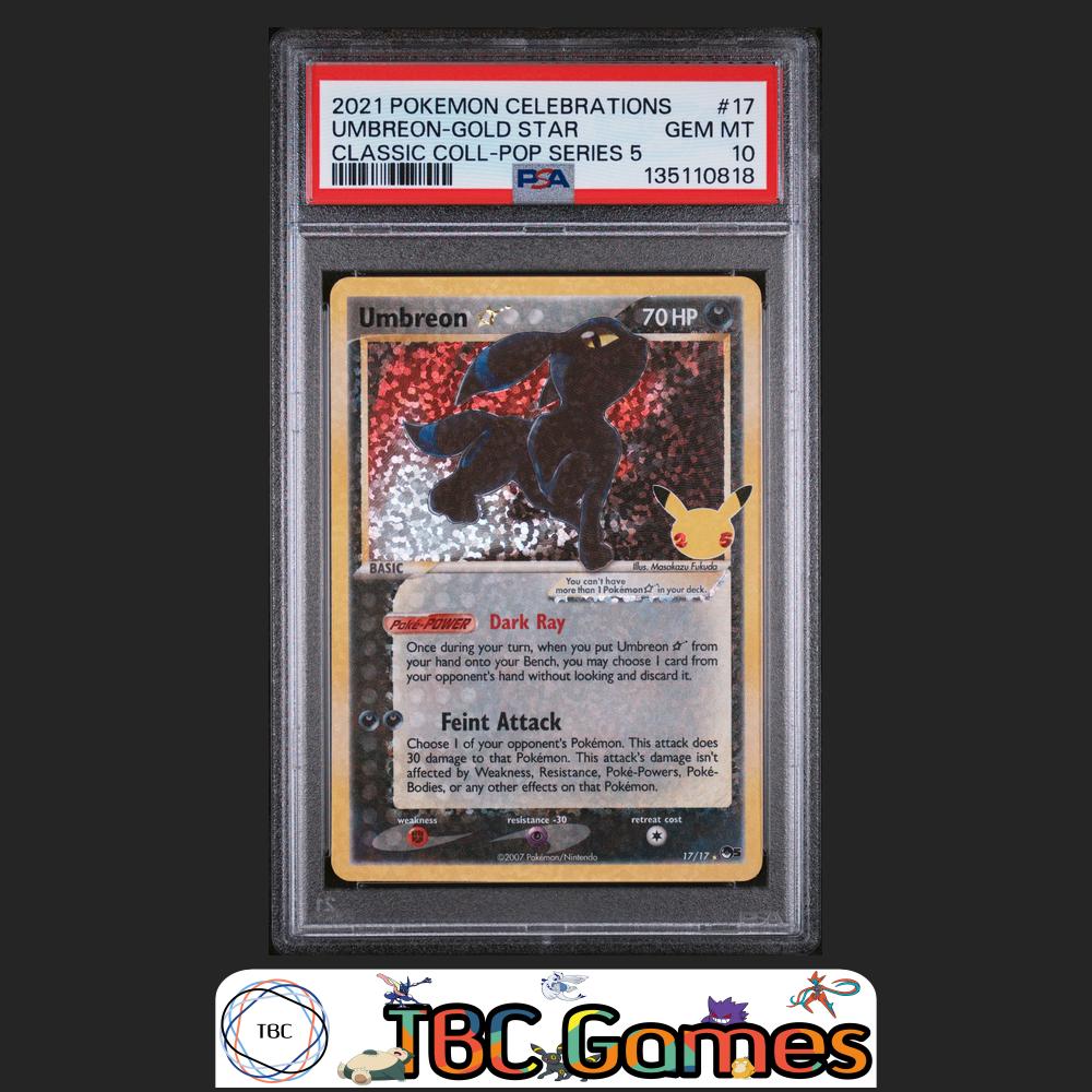 Umbreon Gold Star Pokemon Celebrations Classic Collection #17 Pop Series 5 PSA 10 Front