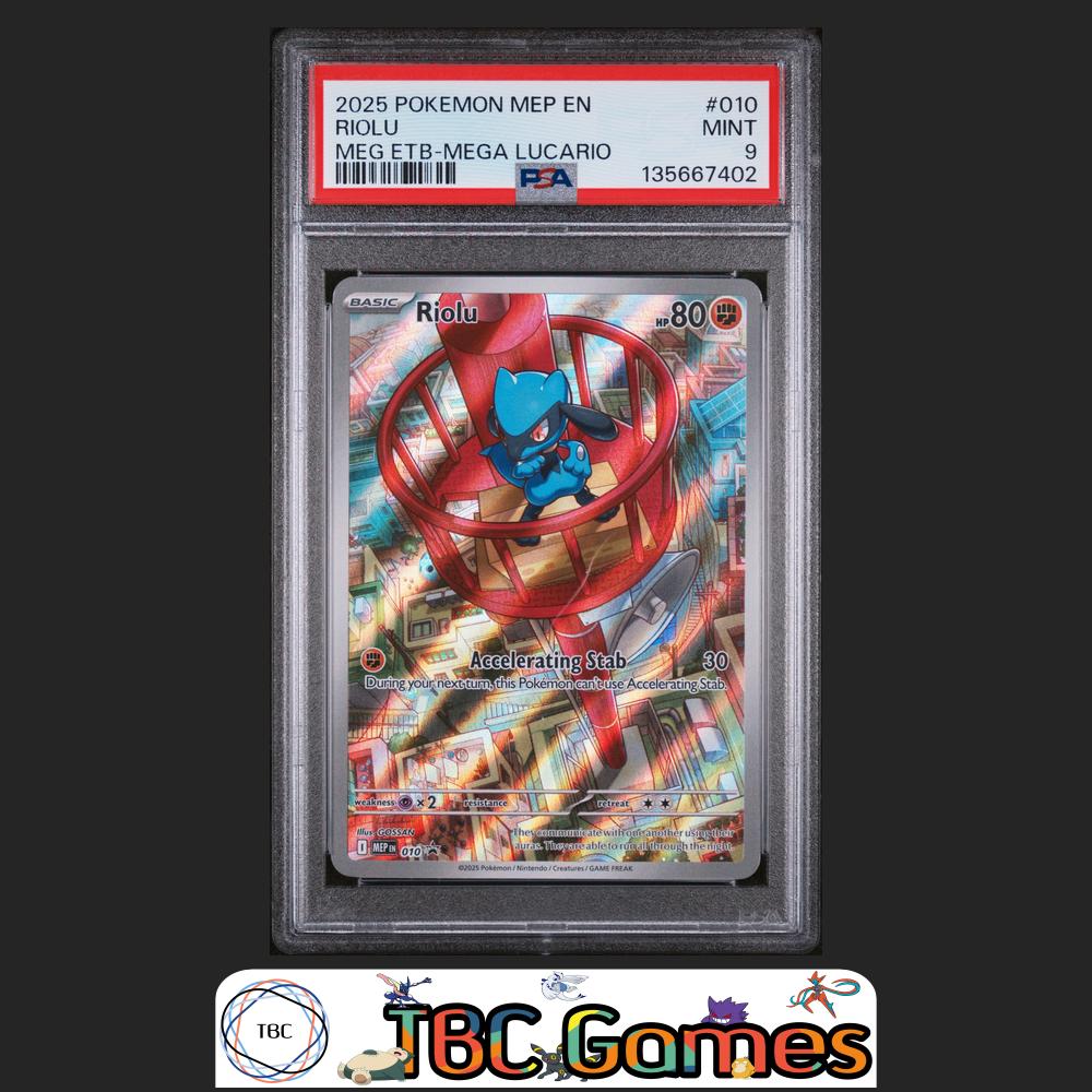 Riolu Me Black Star Promo #010 Meg ETB Mega Lucario PSA 9 Front