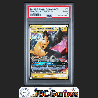 Pikachu & Zekrom GX Pokemon Team Up #33 PSA 9 Front