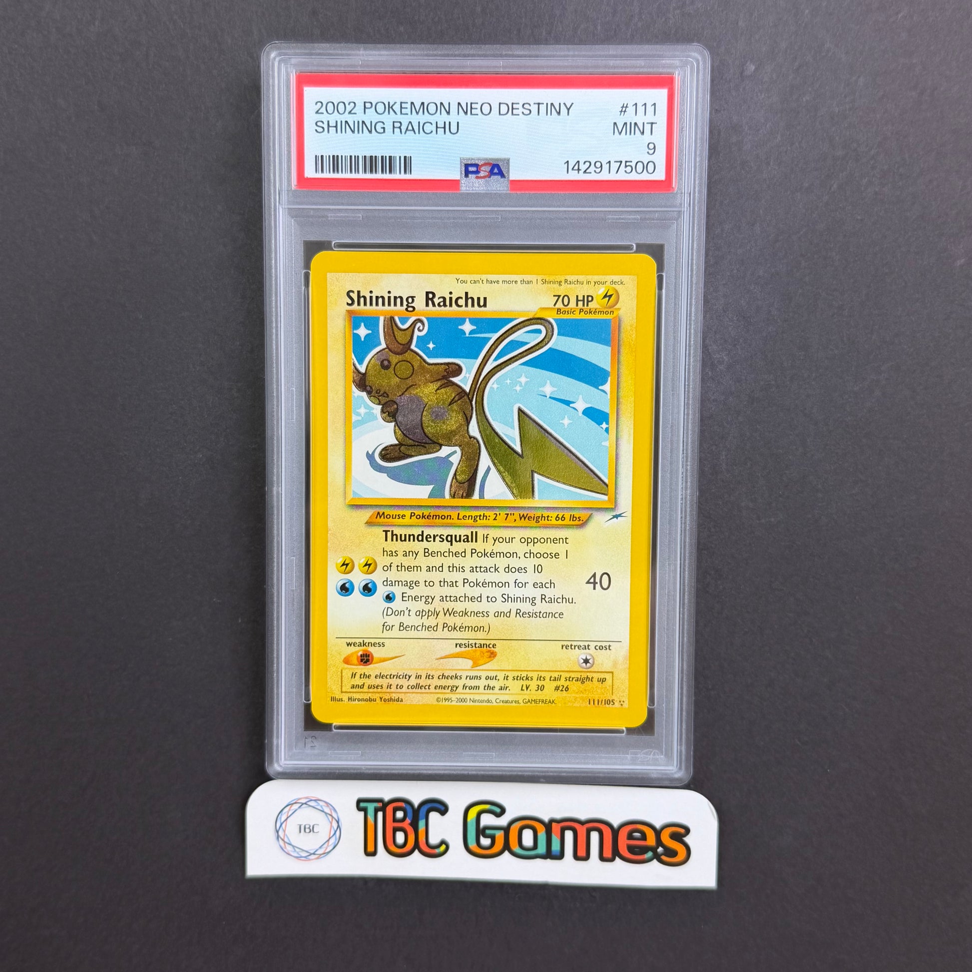 Shining Raichu Neo Destiny Unlimited #111 PSA 9 Front
