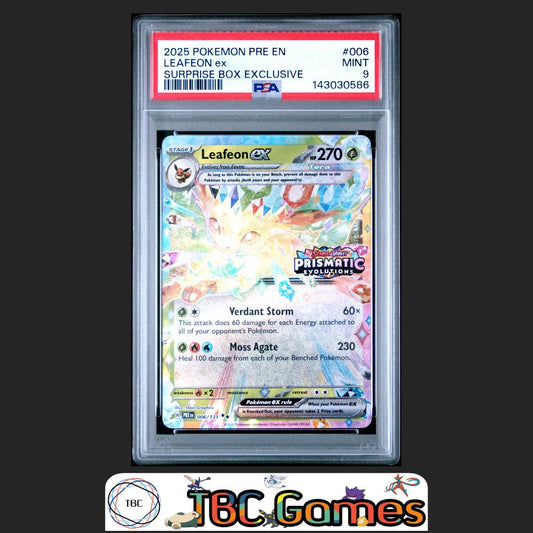 Leafeon ex Pokemon Prismatic Evolutions #006 Surprise Box PSA 9 Front
