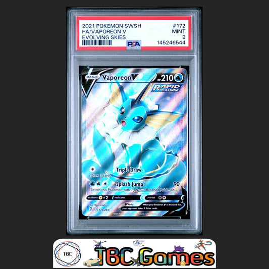 Vaporeon V Evolving Skies 172/203 PSA 9 Front
