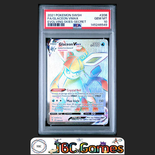 Glaceon VMAX Evolving Skies #208 Secret PSA 10 Front