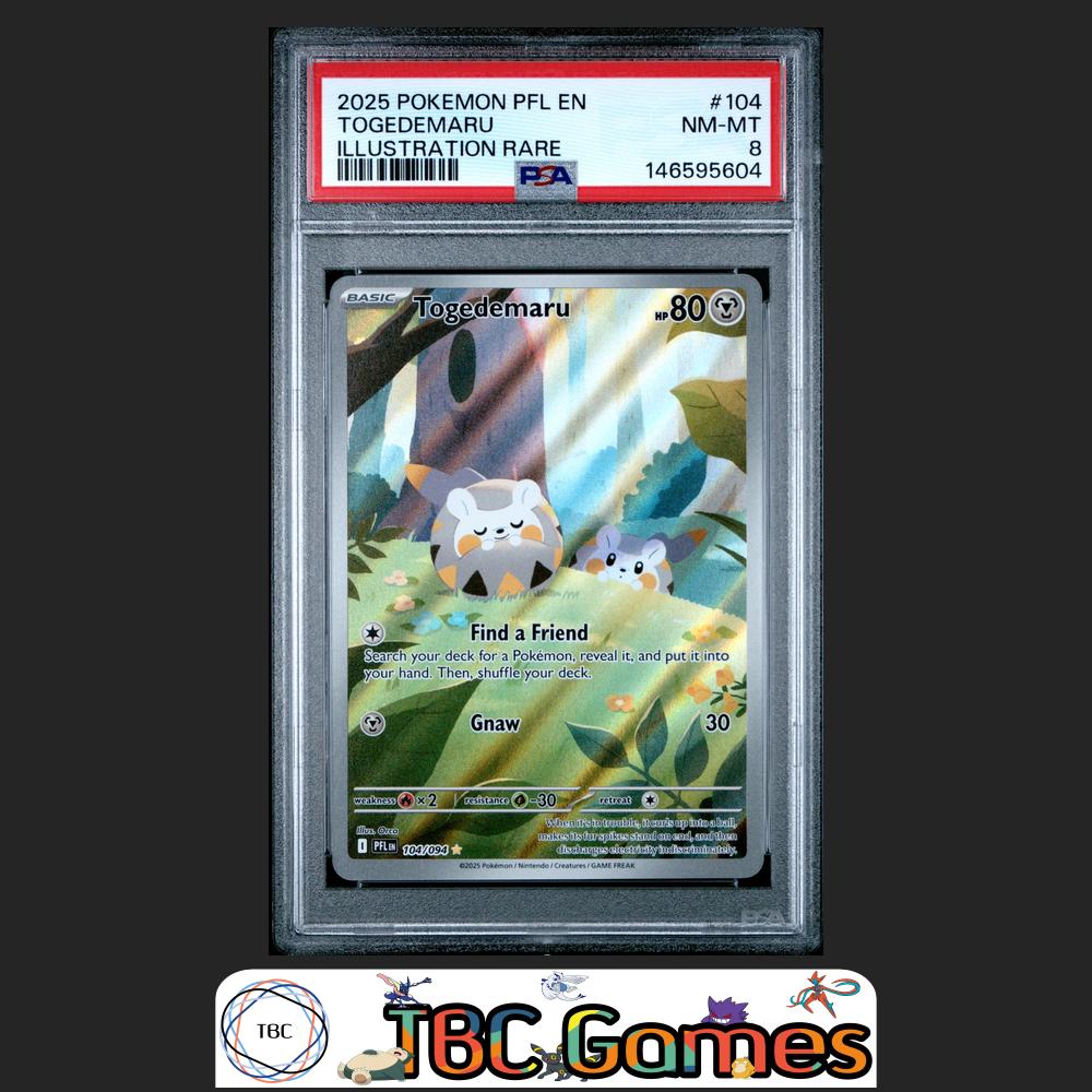 Togedemaru Pokemon Phantasmal Flames #104 Illustration Rare PSA 8 Front