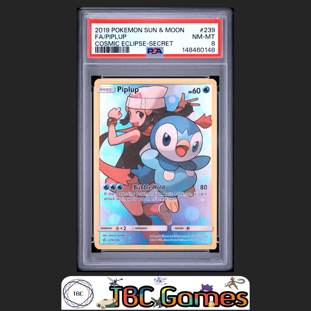 Piplup Pokemon Cosmic Eclipse #239 Secret PSA 8 Front