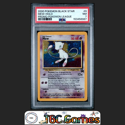 Mew Black Star Promo #9 Holo Pokemon League PSA 7 SWIRL Front