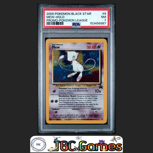 Mew Black Star Promo #9 Holo Pokemon League PSA 7 SWIRL Front