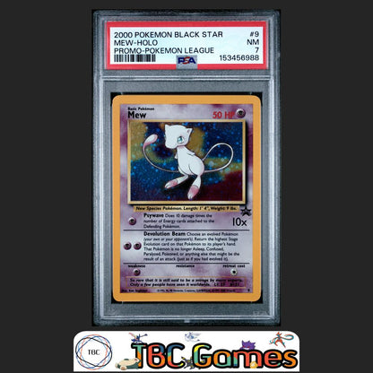 Mew Black Star Promo #9 Holo Pokemon League PSA 7 SWIRL Front