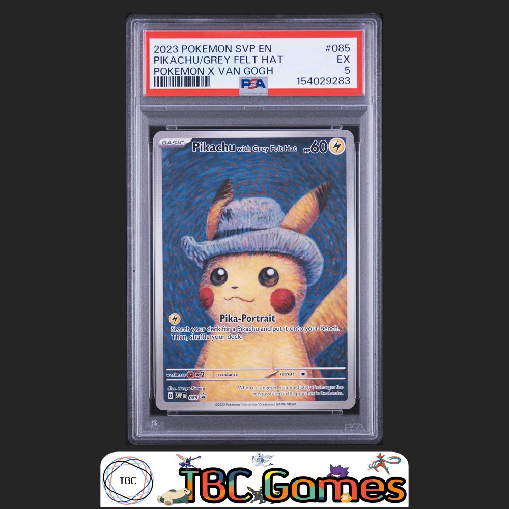 Pikachu Grey Felt Hat Sv Black Star Promo #085 X Van Gogh PSA 5 Front