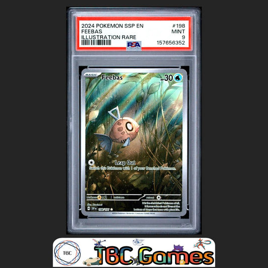 Feebas Pokemon Surging Sparks #198 Illustration Rare PSA 9 Front