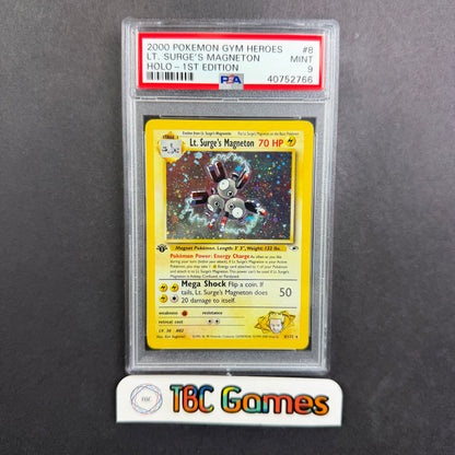 Lt. Surge's Magneton Gym Heroes 1st Edition Holo PSA 9