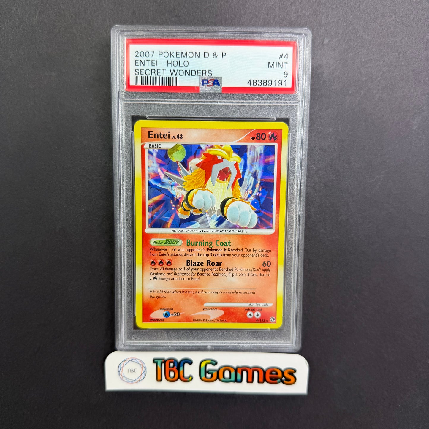 Entei Cracked Ice Holo Pokemon Diamond & Pearl Secret Wonders #4 PSA 9 Front