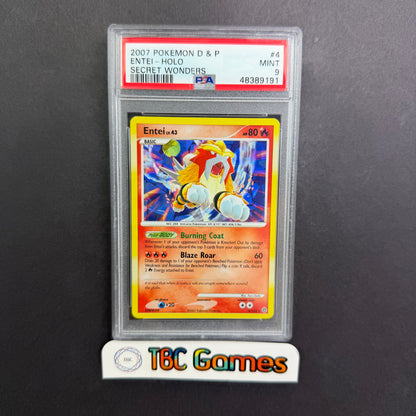 Entei Cracked Ice Holo Pokemon Diamond & Pearl Secret Wonders #4 PSA 9 Front