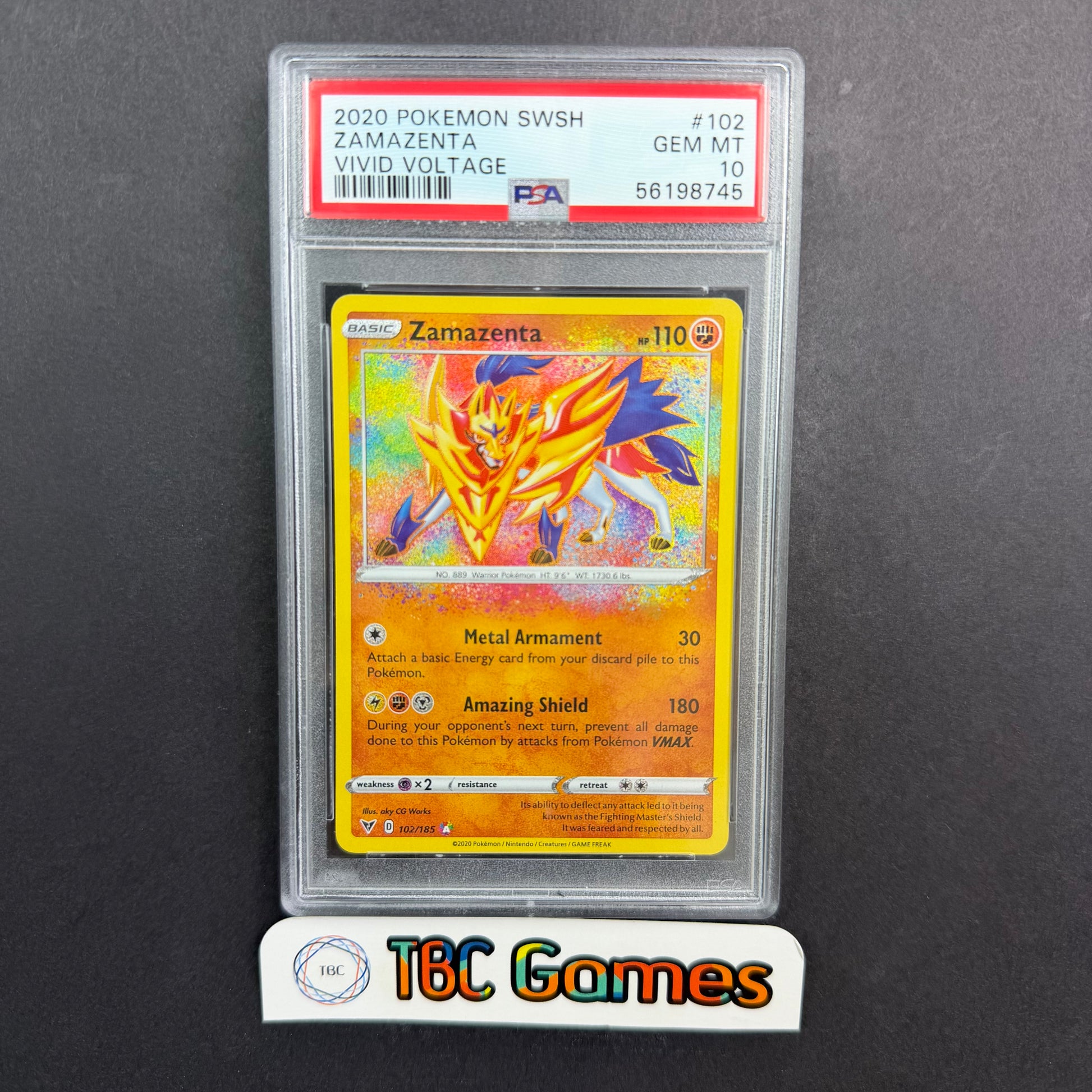 Zamazenta Pokemon Vivid Voltage Amazing Rare #102 PSA 10 Front
