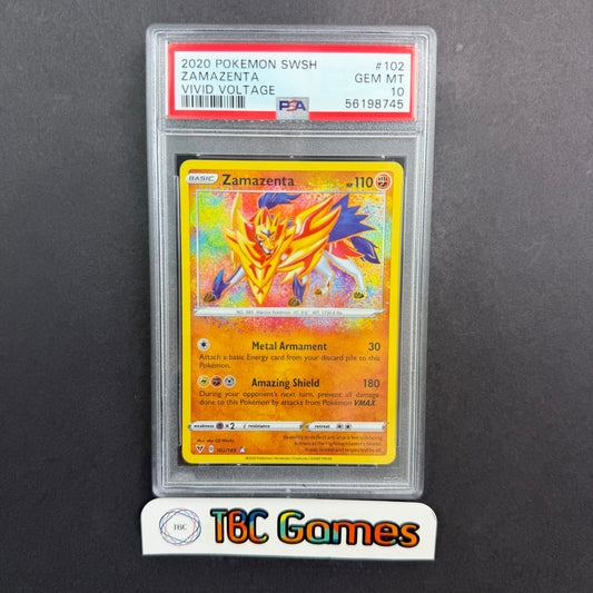Zamazenta Pokemon Vivid Voltage Amazing Rare #102 PSA 10 Front